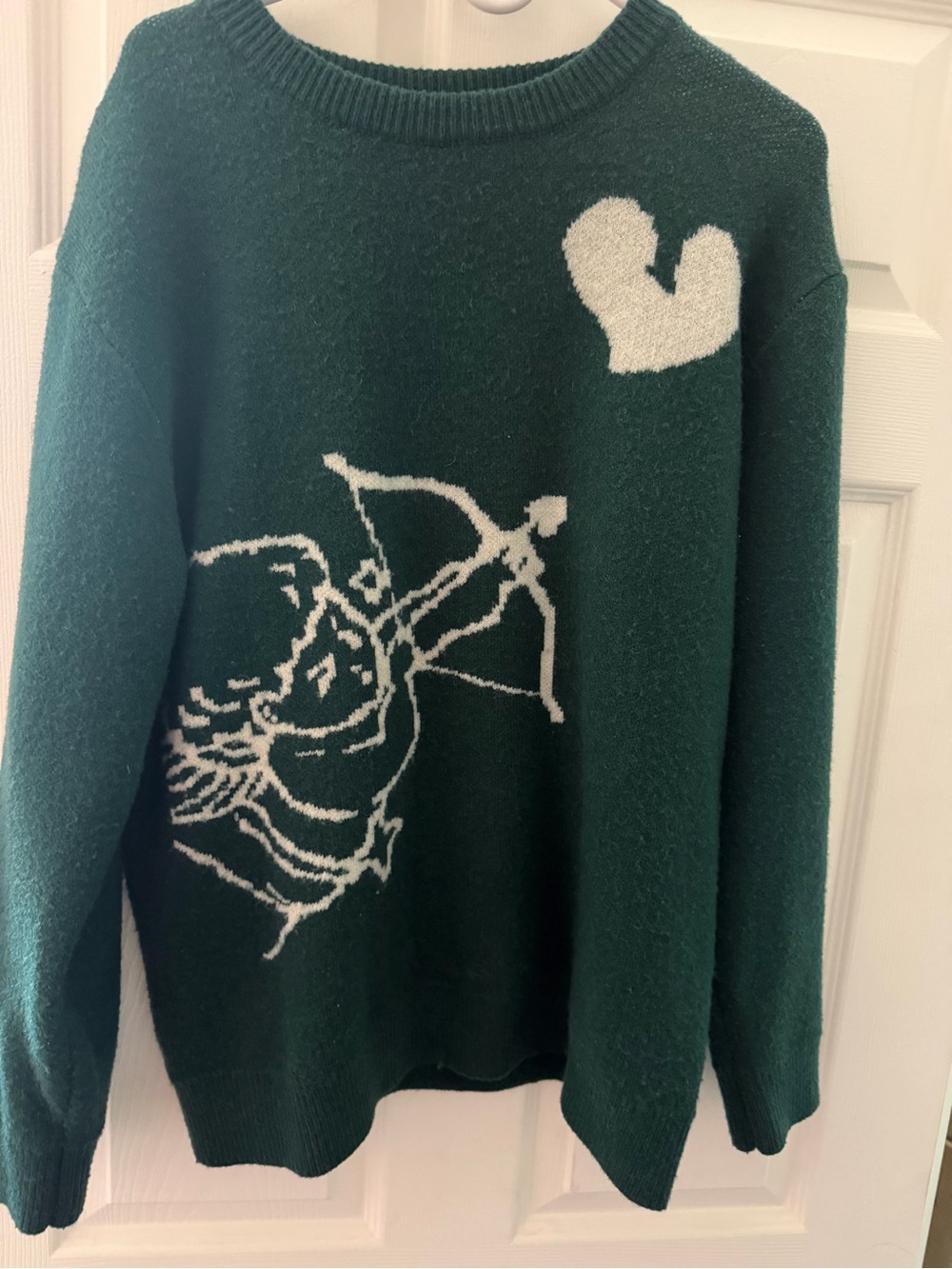 Men's Forest Green Sweater with White Cupid Motif